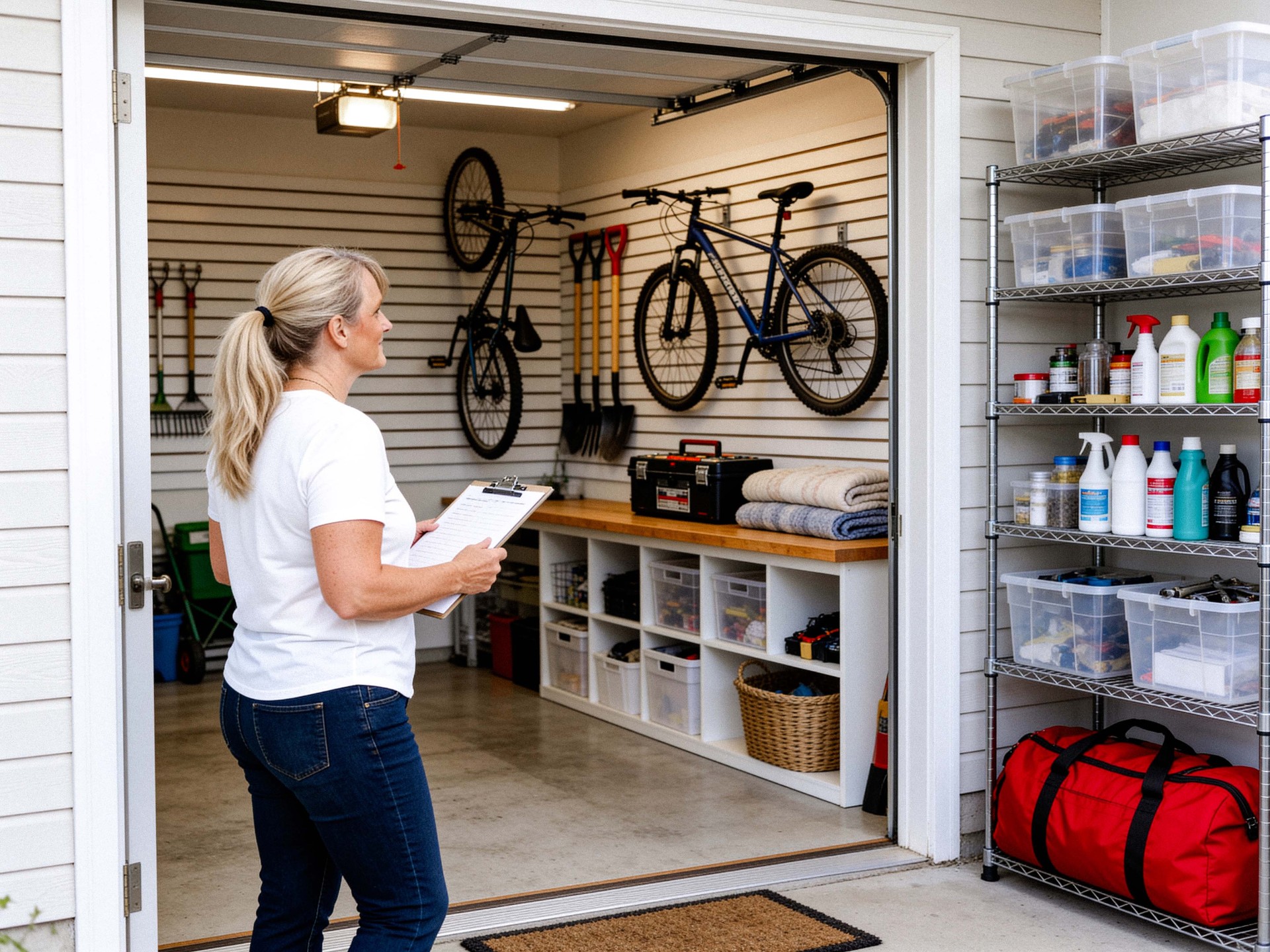 Amy reviewing a garage project